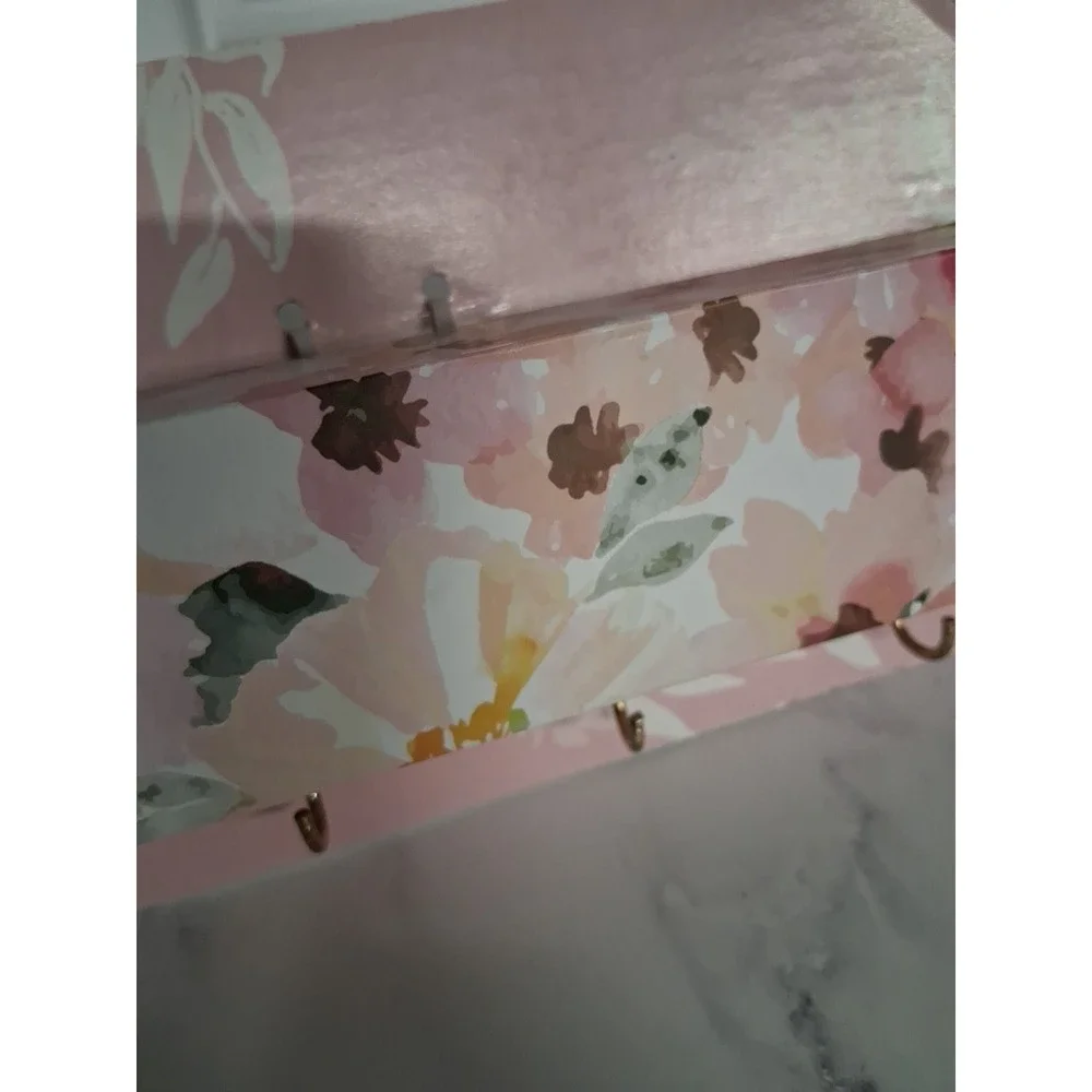 Floral Jewelry Holder/Organizer Wall Mounted 17-3/4 x 1-1/2 inches w/ 9 Hooks